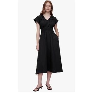 GAP Smocked Dress XS Black Gauze V-Neck Cap Sleeve CottageCore Minimalist Summer